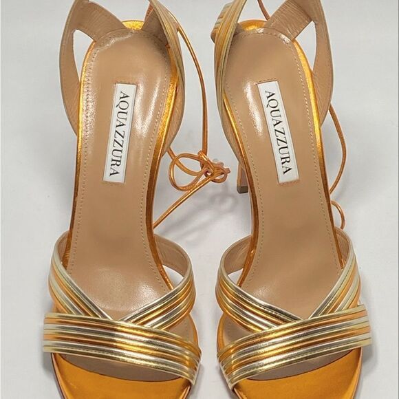 Aquazzura Ari Metallic Leather Ankle-Tie Sandals size 38.5 - Picture 7 of 13